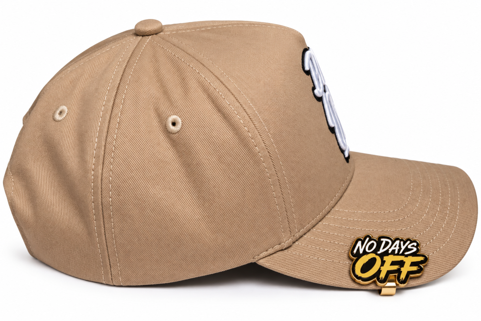 Dads Never Quit Snapback (TAN) + Premium Hat Clip