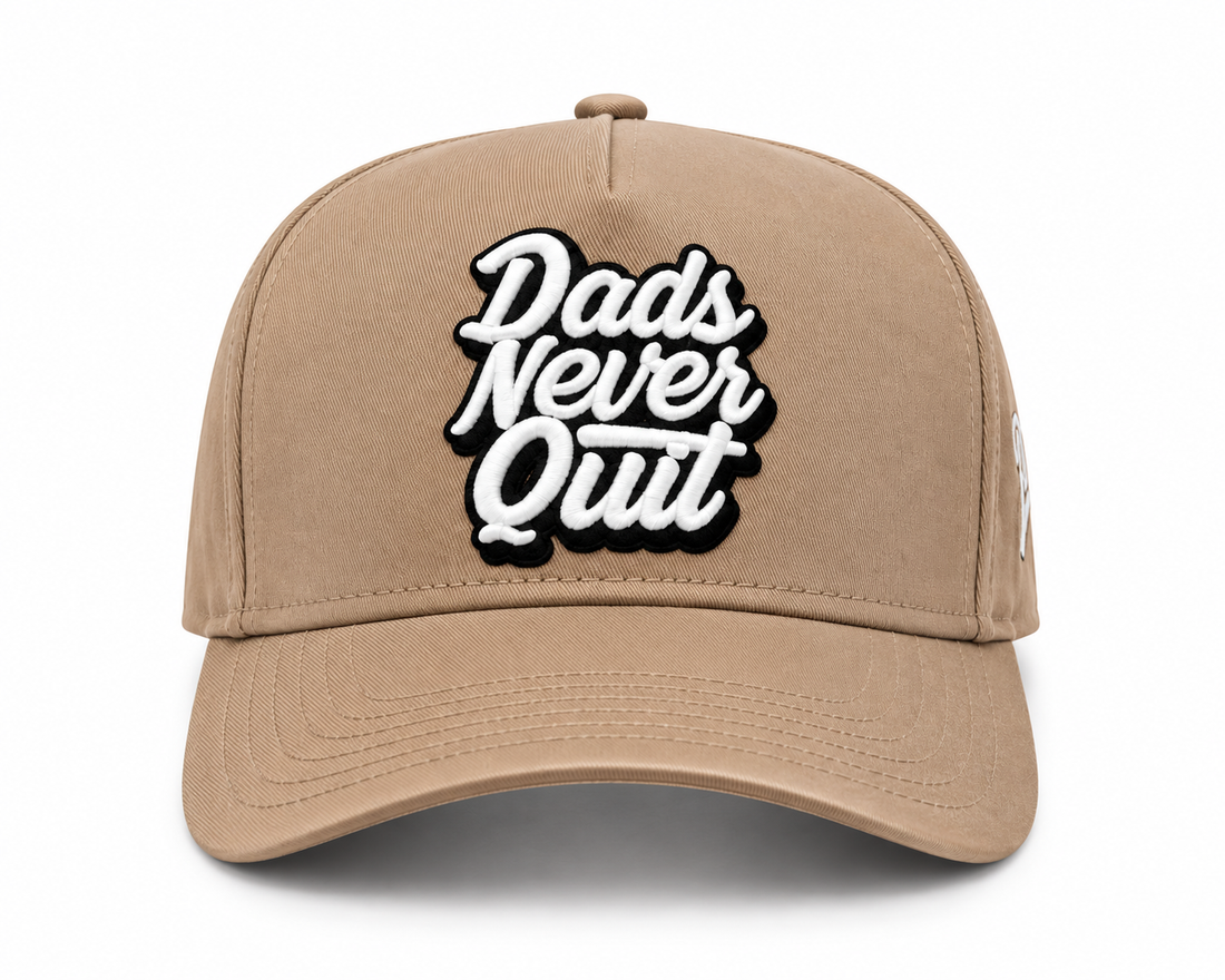 Dads Never Quit Snapback (TAN) + Premium Hat Clip