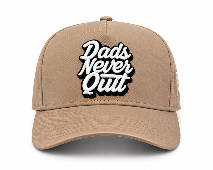 Dads Never Quit Snapback (TAN) + Premium Hat Clip